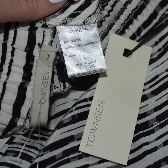 NWT Sz L Townsen Black White Silk Palazzo Pants - Picture 7 of 7